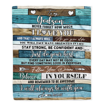 Personalized To My Godson Blanket From Godmother Godfather Wood Never Forget I Love You Godson Birthday Graduation Christmas Customized Fleece Throw Blanket - Thegiftio UK