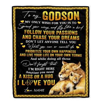 Personalized To My Godson Blanket From Godmother Lion My Only Wish For You Godson Birthday Graduation Christmas Customized Bed Fleece Throw Blanket - Thegiftio UK
