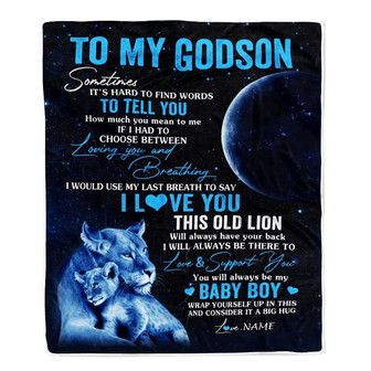 Personalized To My Godson Blanket From Godmother I Love You This Old Lion Godson Birthday Graduation Christmas Customized Bed Fleece Throw Blanket - Thegiftio UK