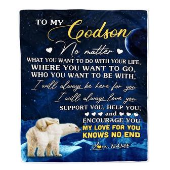 Personalized To My Godson Blanket From Godmother Polar Bear I Will Always Love You Godson Birthday Graduation Christmas Customized Bed Fleece Throw Blanket - Thegiftio UK