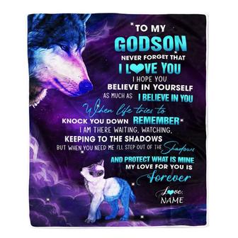 Personalized To My Godson Blanket From Godmother Godmother Wolf Moon My Love For You Is Forever Godson Birthday Christmas Customized Bed Fleece Throw Blanket - Thegiftio UK