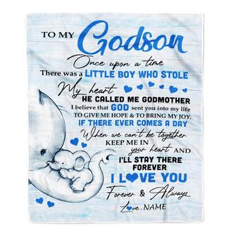 Personalized To My Godson Elephant Blanket From Godmother I'll Stay There Forever Godson Birthday Christmas Customized Bed Quilt Fleece Throw Blanket - Thegiftio UK