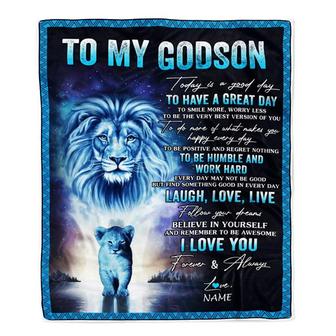 Personalized To My Godson Lion Blanket From Godfather Every Day Laugh Love Live Godson Birthday Graduation Christmas Customized Bed Fleece Throw Blanket - Thegiftio UK