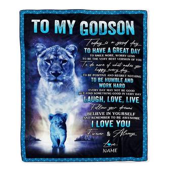Personalized To My Godson Lion Blanket From Godmother Every Day Laugh Love Live Godson Birthday Graduation Christmas Customized Bed Fleece Throw Blanket - Thegiftio UK