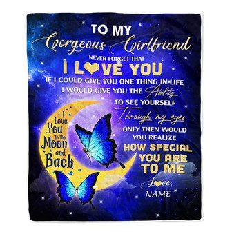 Personalized To My Gorgeous Girlfriend Blanket From Boyfriend Never Forget That I Love You Butterfly Birthday Valentine Christmas Customized Fleece Blanket - Thegiftio UK