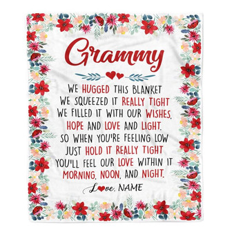 Personalized Grammy Blanket From Grandkids Grandson Granddaughter We Hugged This Blanket Grammy Birthday Mothers Day Christmas Customized Fleece Throw Blanket - Thegiftio
