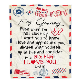 Personalized Grammy Blanket From Grandkids I Love You Hugs Air Mail Letter Grammy Birthday Mothers Day Christmas Customized Fleece Blanket - Thegiftio