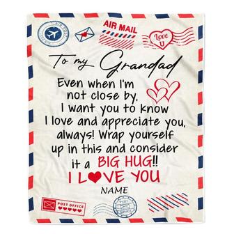 Personalized To My Grandad Blanket From Grandkids I Love You Hugs Air Mail Letter Grandad Birthday Fathers Day Christmas Customized Fleece Blanket - Thegiftio UK