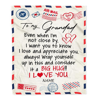 Personalized To My Grandad Blanket From Grandkids I Love You Hugs Air Mail Letter Grandad Birthday Fathers Day Christmas Customized Fleece Blanket - Thegiftio UK