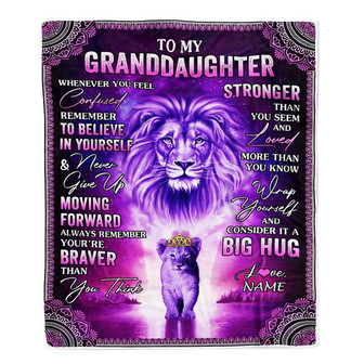 Personalized To My Granddaughter Blanket From Grandma Papa I Love You It A Big Hug Lion Granddaughter Birthday Christmas Customized Fleece Throw Blanket - Thegiftio UK