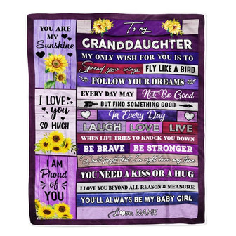Personalized To My Granddaughter Blanket From Grandma Wood Laugh Love Live Sunflower Granddaughter Birthday Graduation Christmas Customized Fleece Blanket - Thegiftio UK