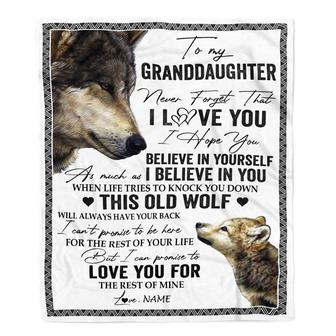 Personalized To My Granddaughter Blanket From Grandma Grandpa This Old Wolf Love You Granddaughter Birthday Graduation Christmas Customized Fleece Blanket - Thegiftio UK
