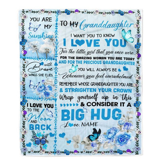 Personalized to My Granddaughter Blanket from Grandma Nana Give You A Big Love Hug Butterfly Birthday Thanksgiving Christmas Customized Fleece Blanket - Thegiftio UK