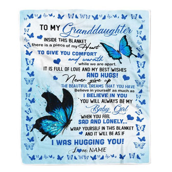 Personalized To My Granddaughter Blanket From Grandpa Grandma Butterfly In Side This Blanket Granddaughter Birthday Christmas Bed Fleece Throw Blanket - Thegiftio UK