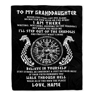 Personalized To My Granddaughter Blanket Viking Never Feel You Are Alone Odin Scandinavian Norse Runes Birthday Christmas Customized Bed Fleece Throw Blanket - Thegiftio UK