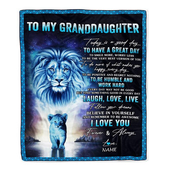Personalized To My Granddaughter Lion Blanket From Papa Grandpa Every Day Laugh Love Live Granddaughter Birthday Christmas Customized Bed Fleece Throw Blanket - Thegiftio UK