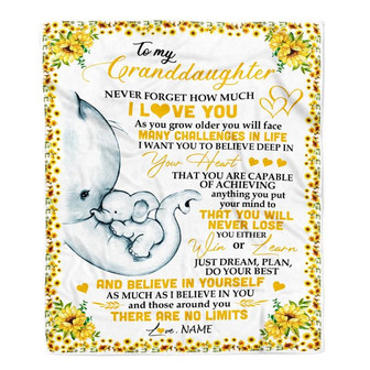 Personalized To My Granddaughter I Love You From Grandma Grandpa Nana Sunflower Elephant Birthday Christmas Thanksgiving Graduation Customized Fleece Blanket - Thegiftio UK