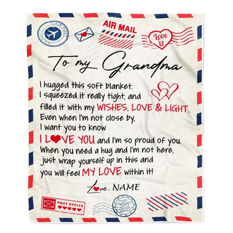 Personalized To My Grandma Blanket From Grandkids Grandson Air Mail Letter I Love You Grandma Birthday Mothers Day Christmas Customized Fleece Throw Blanket - Thegiftio UK