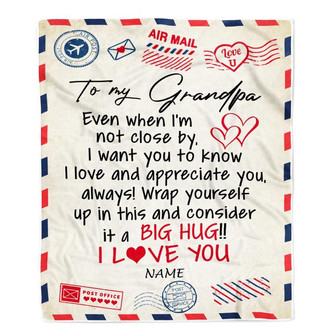 Personalized To My Grandpa Blanket From Grandkids I Love You Hugs Air Mail Letter Grandpa Birthday Fathers Day Christmas Customized Fleece Blanket - Thegiftio UK