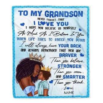 Personalized To My Grandson Blanket From Grandma African Black Women Never Foget That I Love You Grandson Birthday Christmas Customized Fleece Throw Blanket - Thegiftio UK