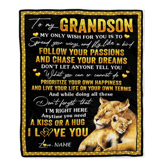 Personalized To My Grandson Blanket From Grandma Gigi Lion My Only Wish For You Grandson Birthday Graduation Christmas Customized Fleece Throw Blanket - Thegiftio UK