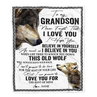 Personalized To My Grandson Blanket From Grandma Grandpa This Old Wolf Love You Grandson Birthday Graduation Christmas Customized Fleece Blanket - Thegiftio UK