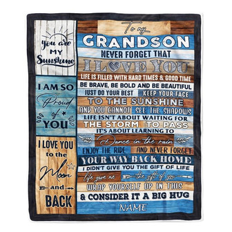Personalized To My Grandson Blanket From Grandma Grandpa Papa Never Forget That I Love You Wood Grandson Birthday Christmas Customized Fleece Throw Blanket - Thegiftio