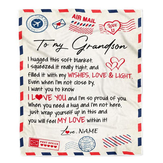 Personalized To My Grandson Blanket From Grandma Nana Grandpa Air Mail Letter I Love You Grandson Birthday Christmas Graduation Customized Fleece Blanket - Thegiftio UK