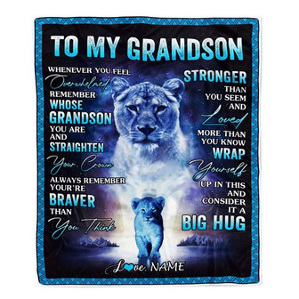 Personalized To My Grandson Blanket From Grandma Nana Lion I Love You It A Big Hug Letter To My Grandson Birthday Christmas Customized Fleece Throw Blanket - Thegiftio UK