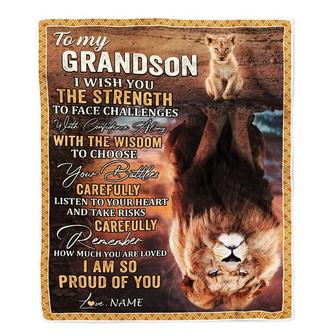 Personalized To My Grandson Blanket From Grandma Papa I Wish You The Strength Lion Grandson Birthday Graduation Christmas Gift Bed Quilt Fleece Throw Blanket - Thegiftio UK