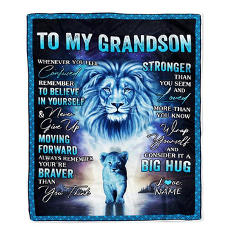 Personalized To My Grandson Blanket From Grandma Papa I Love You It A Big Hug Lion Grandson Birthday Christmas Customized Fleece Throw Blanket - Thegiftio UK