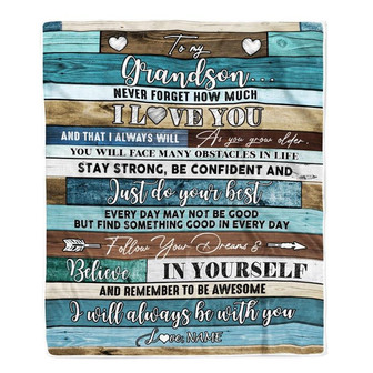 Personalized To My Grandson Blanket From Grandma Wood Never Forget I Love You Grandson Birthday Graduation Christmas Customized Bed Fleece Throw Blanket - Thegiftio UK
