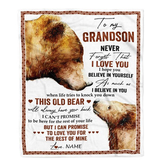 Personalized To My Grandson Blanket From Grandpa Grandma Never Forget That I Love You Bear Grandson Birthday Christmas Customized Bed Fleece Throw Blanket - Thegiftio UK