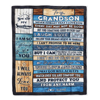 Personalized To My Grandson Blanket From Grandpa Grandma Wood You Are My Sunshine I Love You Grandson Birthday Christmas Customized Bed Fleece Throw Blanket - Thegiftio UK