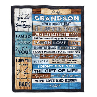 Personalized To My Grandson Blanket From Mom Grandma Grandpa I Love You Wood Grandson Birthday Christmas Thanksgiving Graduation Customized Fleece Blanket - Thegiftio UK