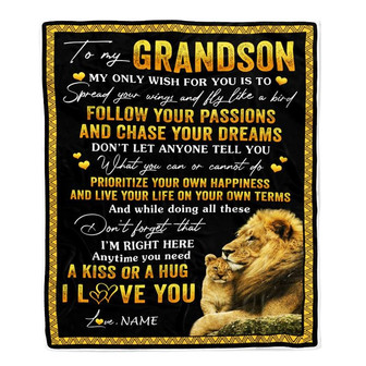 Personalized To My Grandson Blanket From Papa Grandpa Lion My Only Wish For You Grandson Birthday Graduation Christmas Customized Bed Fleece Throw Blanket - Thegiftio UK