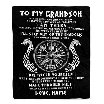 Personalized To My Grandson Blanket Viking Never Feel You Are Alone Odin Scandinavian Norse Runes Birthday Christmas Customized Bed Fleece Throw Blanket - Thegiftio UK