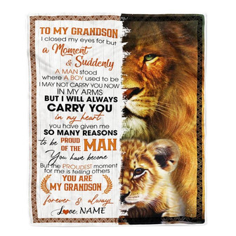 Personalized To My Grandson Lion Blanket From Grandma Nana Grandpa I Closed My Eyes Great Grandson Birthday Christmas Graduation Customized Fleece Blanket - Thegiftio UK