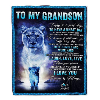 Personalized To My Grandson Lion Blanket From Grandma Gigi Every Day Laugh Love Live Grandson Birthday Graduation Christmas Customized Fleece Throw Blanket - Thegiftio UK