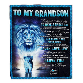 Personalized To My Grandson Lion Blanket From Papa Grandpa Every Day Laugh Love Live Grandson Birthday Graduation Christmas Customized Bed Fleece Throw Blanket - Thegiftio UK