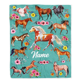 Personalized Horse Blanket For Girl Kid Women Horses Floral Flower For Daughter Niece Granddaughter Birthday Christmas Customized Bed Fleece Throw Blanket - Thegiftio UK