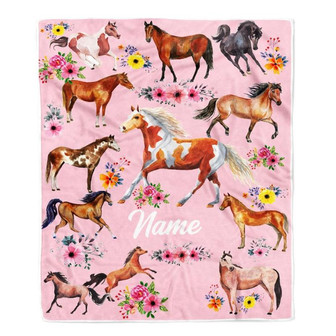Personalized Horse Blanket For Girl Kids Women Horses Flower Floral For Daughter Niece Granddaughter Birthday Christmas Customized Bed Fleece Throw Blanket - Thegiftio UK