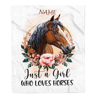 Personalized Horse Blanket Just A Girl Who Loves Horses Flower Floral For Daughter Girl Women Birthday Graduation Christmas Customized Fleece Blanket - Thegiftio UK