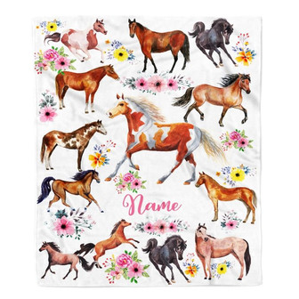 Personalized Horse For Girl Blanket Loves Horses Flower Floral For Daughter Women Birthday Graduation Christmas Customized Fleece Blanket - Thegiftio UK