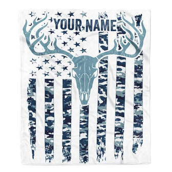 Personalized Hunting Blanket American Flag Camo Deer For Dad Son Grandpa Papa Uncle Husband Hunter For Men Birthday Customized Christmas Fleece Blanket - Thegiftio UK