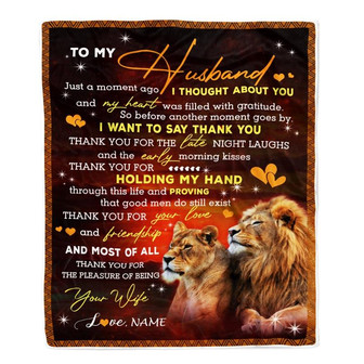 Personalized To My Husband Blanket From Wife Thank you For Your Love Couple Lion Husband Anniversary Valentines Day Wedding Christmas Fleece Throw Blanket - Thegiftio UK