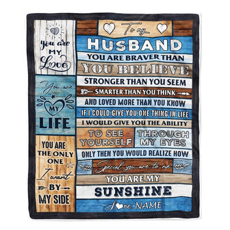 Personalized To My Husband Blanket From Wife Wood You Are My Sunshine I Love You Husband Anniversary Valentines Day Wedding Christmas Fleece Throw Blanket - Thegiftio UK