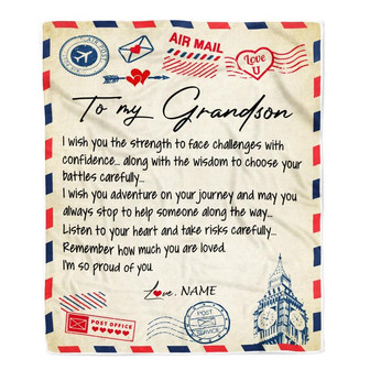 Personalized Letter Blanket To My Grandson From Grandma Grandpa I'm So Proud Of You Birthday Christmas Thanksgiving Graduation Customized Fleece Blanket - Thegiftio UK