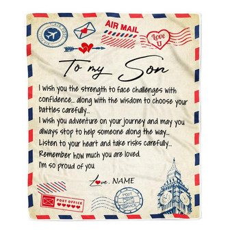 Personalized Letter Blanket To My Son From Mom Dad I'm So Proud Of You Son Birthday Christmas Thanksgiving Graduation Customized Fleece Blanket - Thegiftio