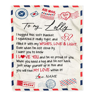 Personalized To My Lolly Blanket From Grandkids Grandson Air Mail Letter I Love You Lolly Birthday Mothers Day Christmas Customized Fleece Throw Blanket - Thegiftio UK